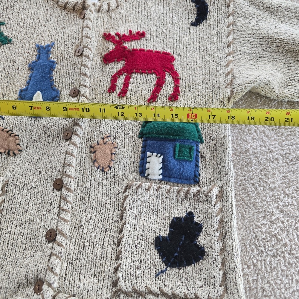 Vtg Christopher &Banks Hand Embroidered Cardigan Moose Bear Fish Woodland S NWT* - Picture 11 of 15